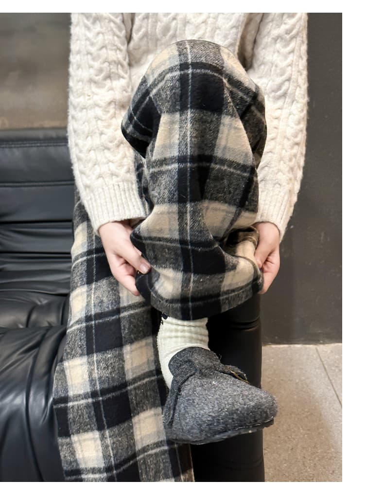 レディースワイドパンツ もこもこチェックワイドパンツ