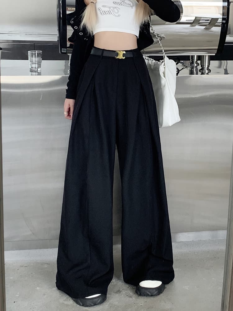 レディースワイドパンツ ドレープタック入り ボリュームパンツ