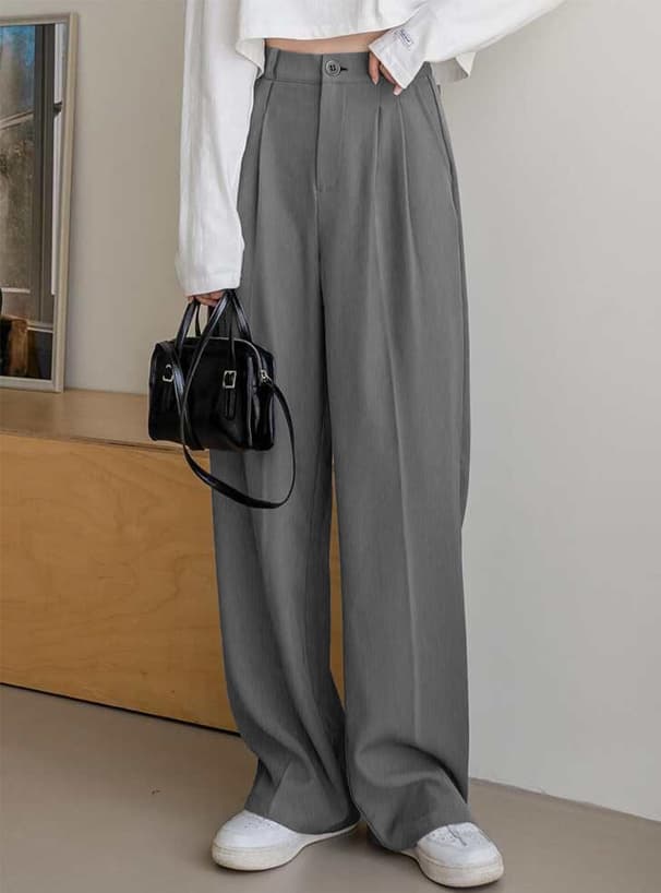 レディースワイドパンツ タック入りドレープスラックス