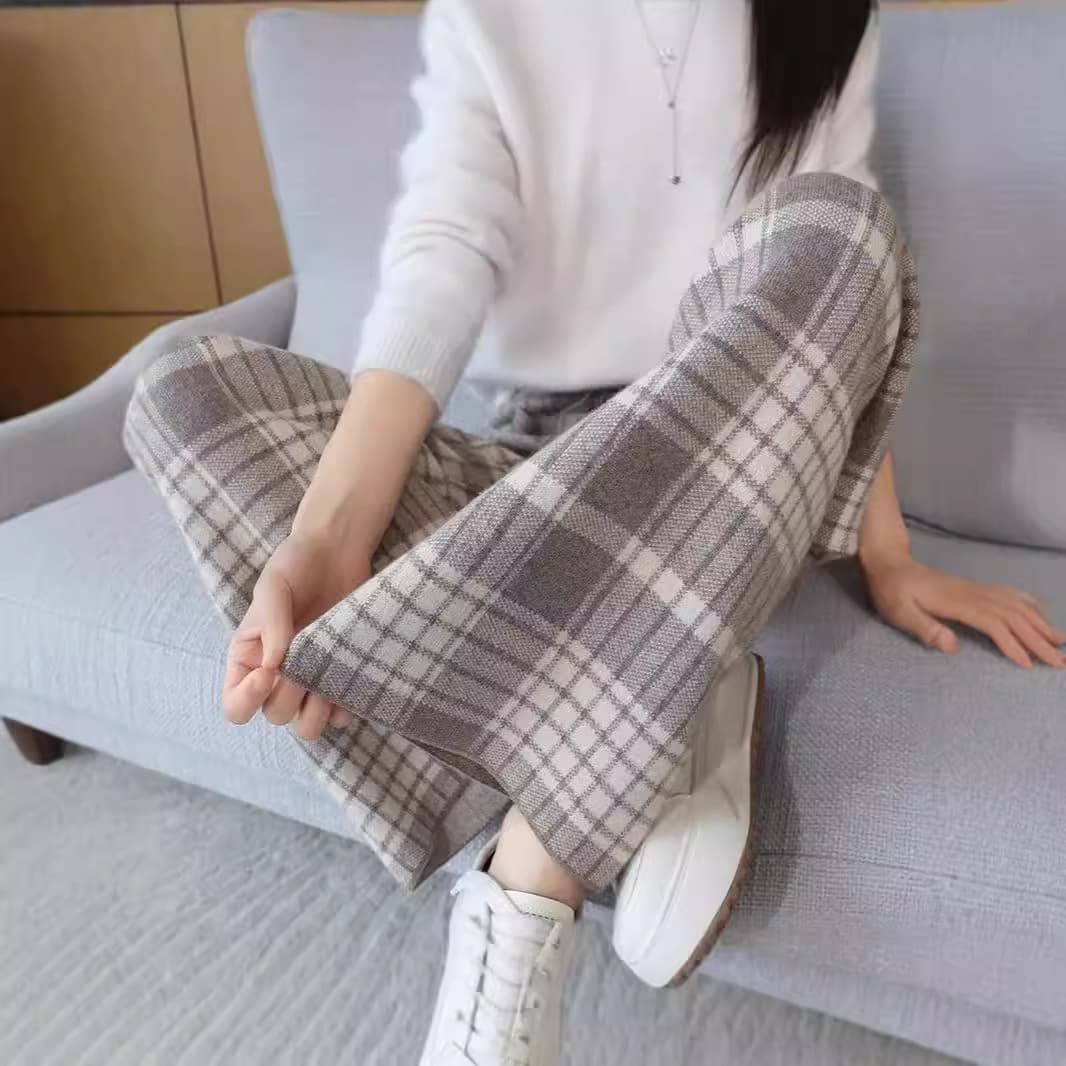 レディースワイドパンツ なめらかチェックワイドパンツ