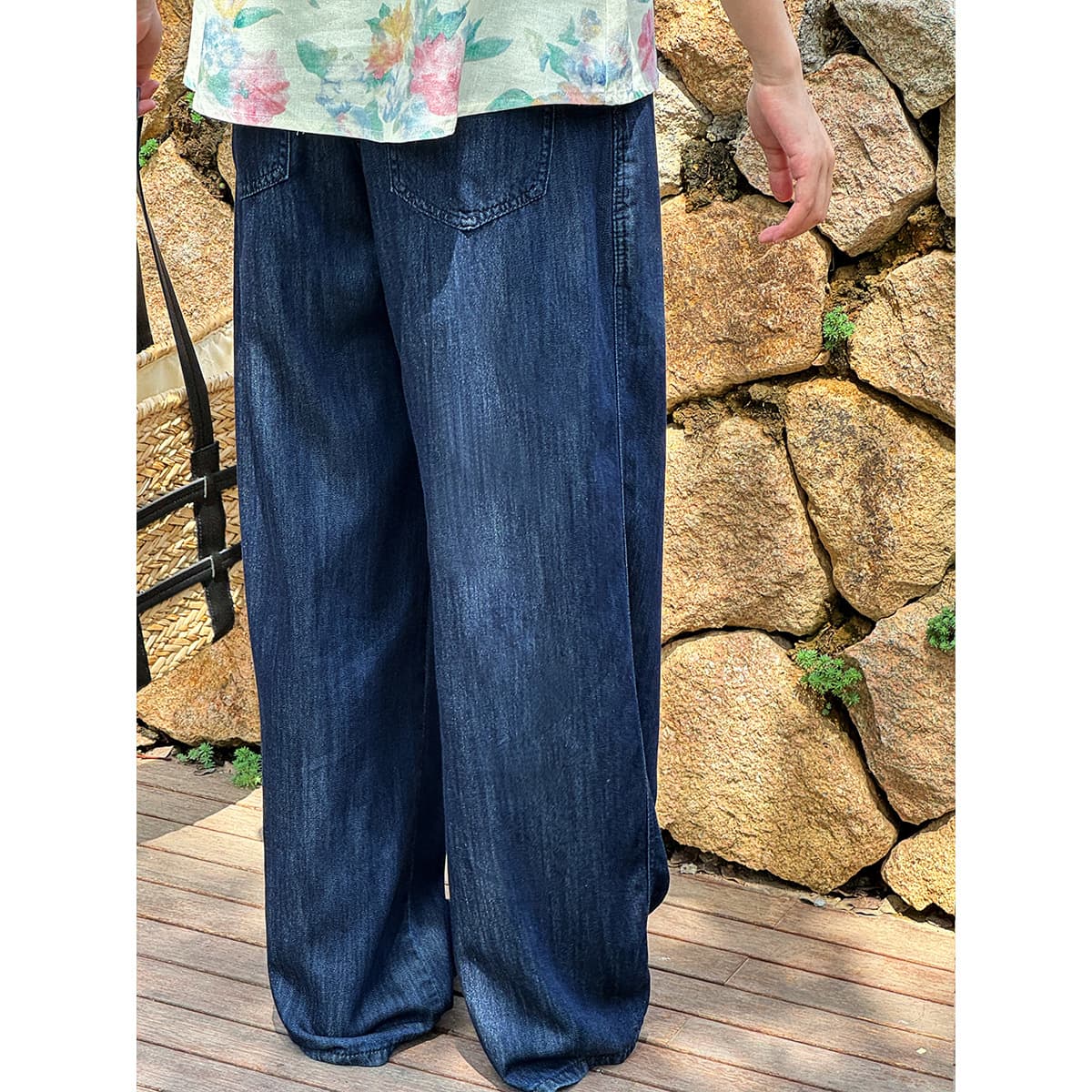 レディースワイドパンツ ゆったり流れるマキシワイドデニム