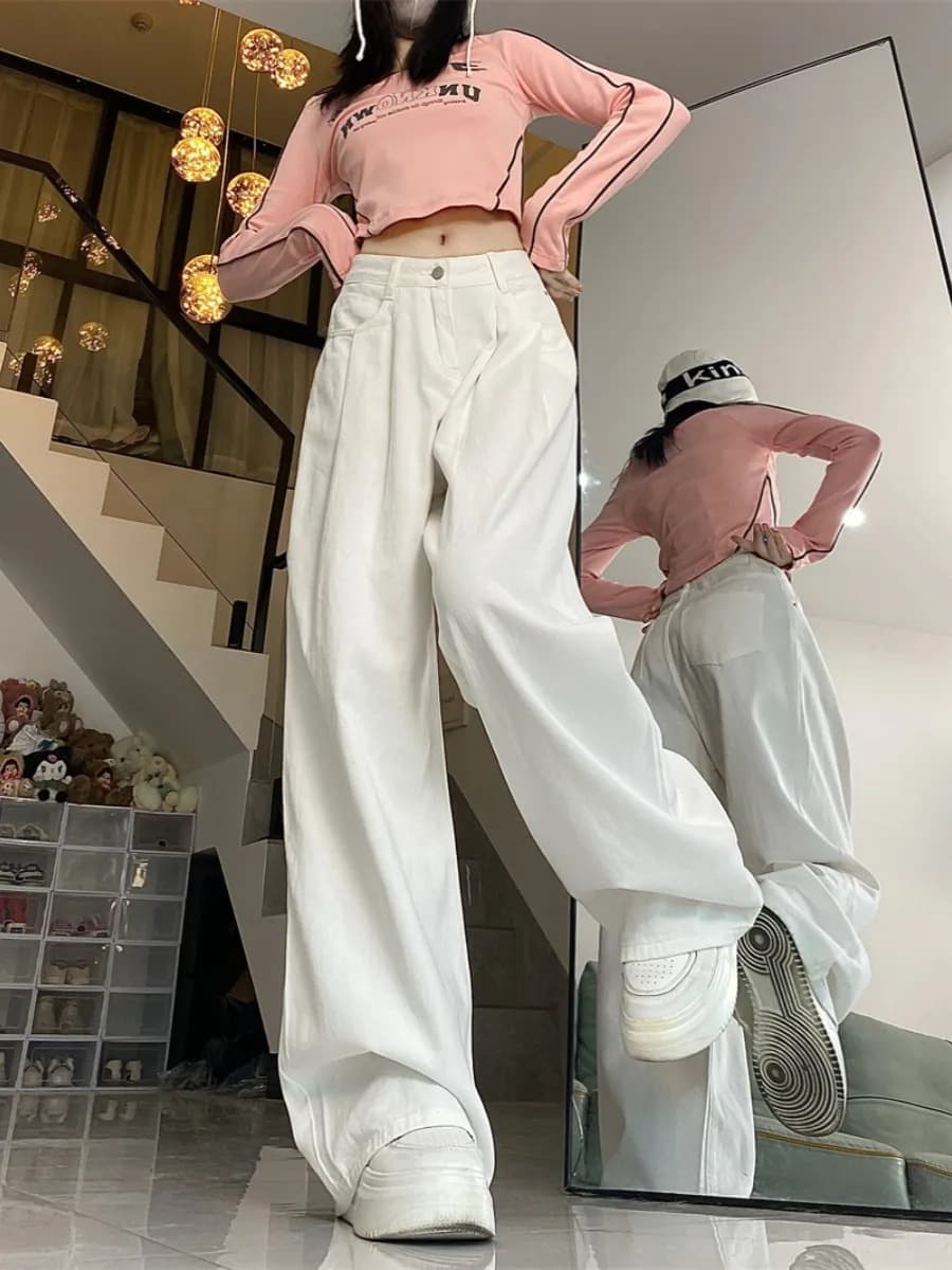 レディースワイドパンツ ゆったり美脚ハイウエストワイドパンツ