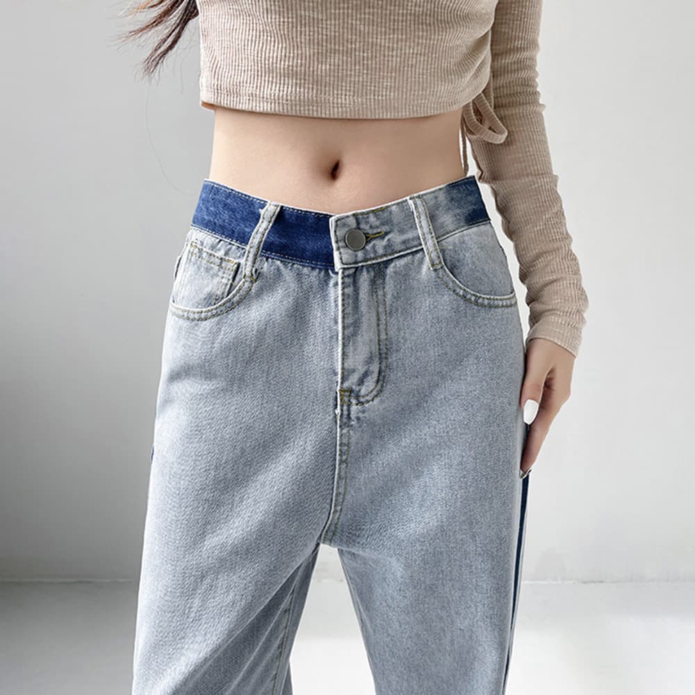 レディースワイドパンツ サイドライン デニムワイドパンツ ハイウエスト