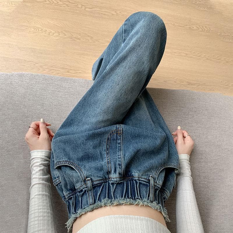 レディースワイドパンツ ウエストゴムゆったりデニムパンツ