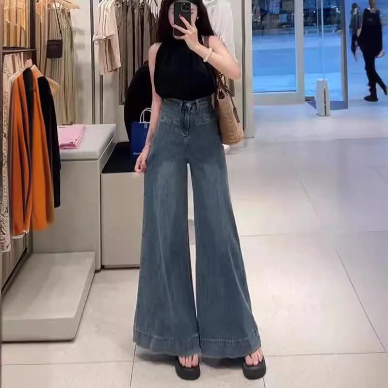 レディースワイドパンツ ゆったりシルエット極上デニムパンツ