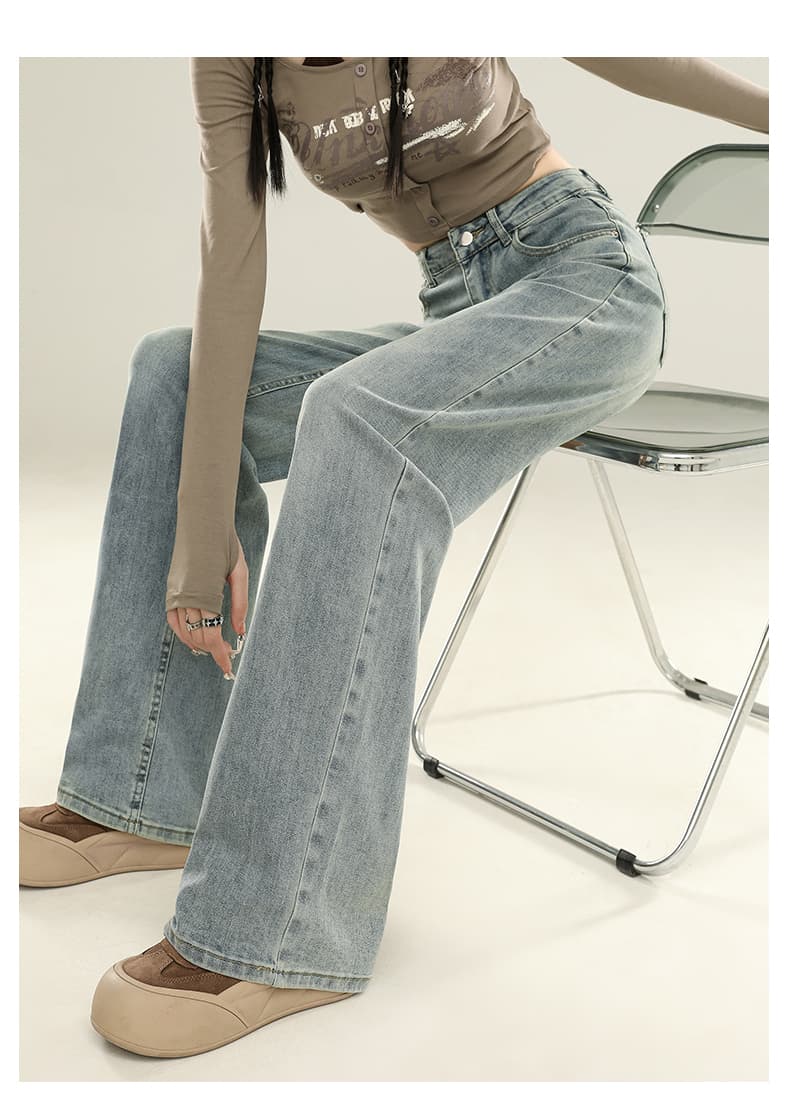 レディースワイドパンツ すっきりシルエット ロングデニム