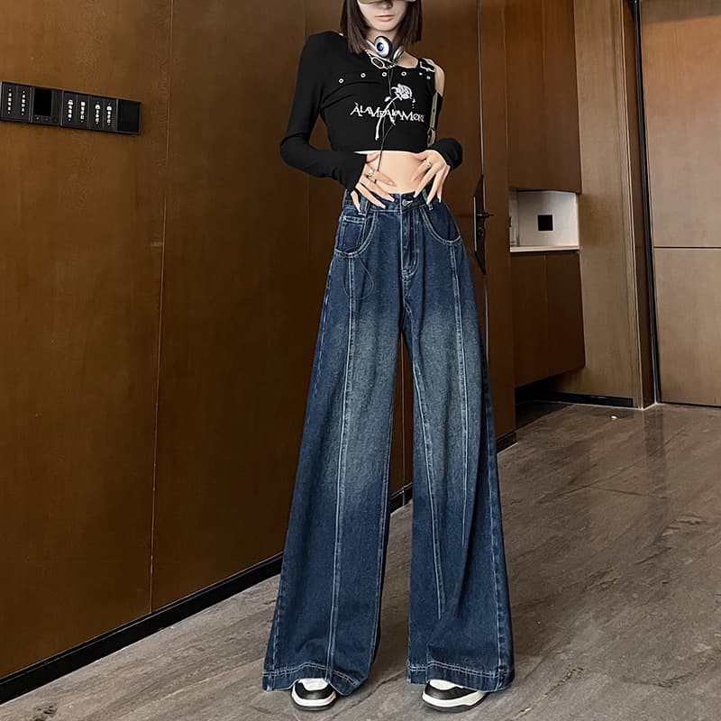 レディースワイドパンツ クラシカルフレアデニムパンツ