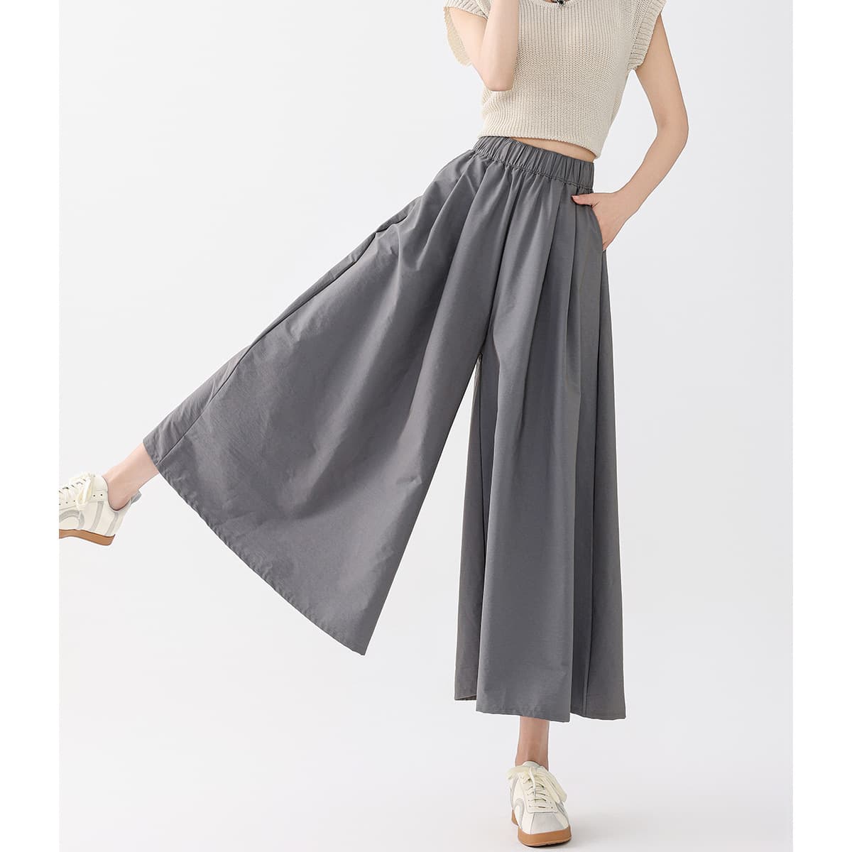 レディースワイドパンツ レディース涼感ガウチョパンツ ワイドロング