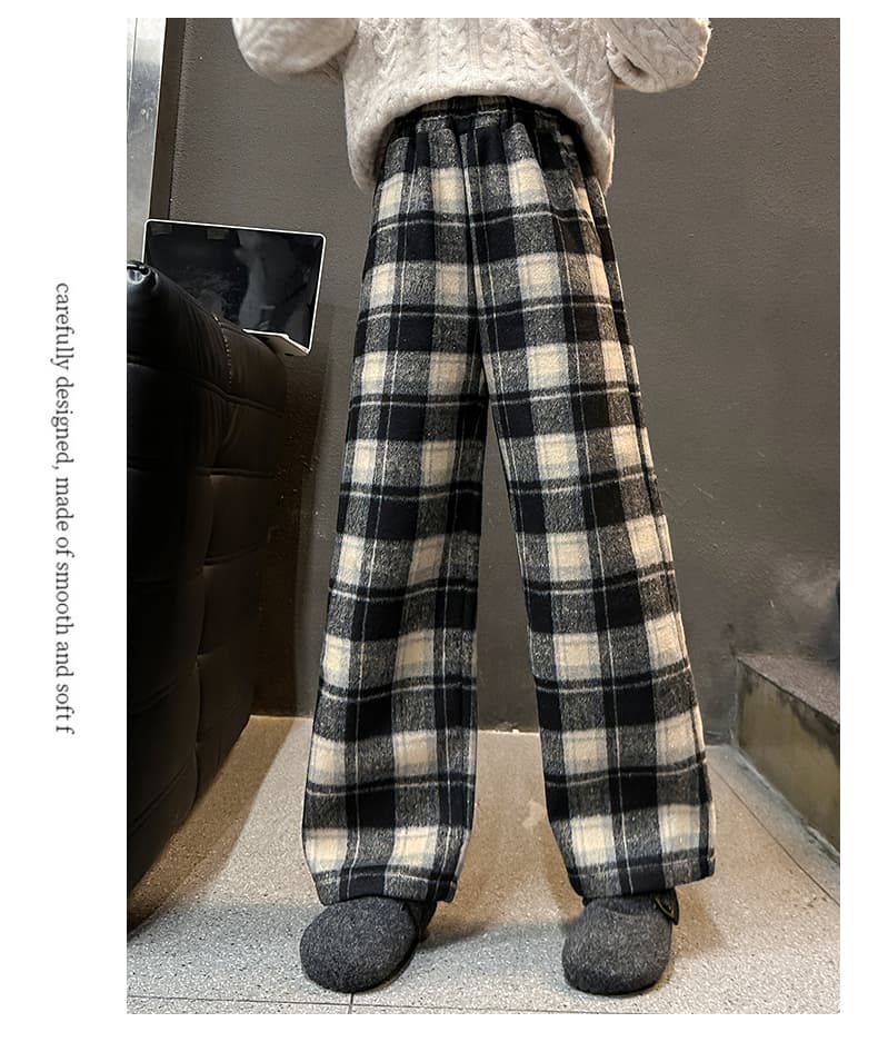 レディースワイドパンツ もこもこチェックワイドパンツ