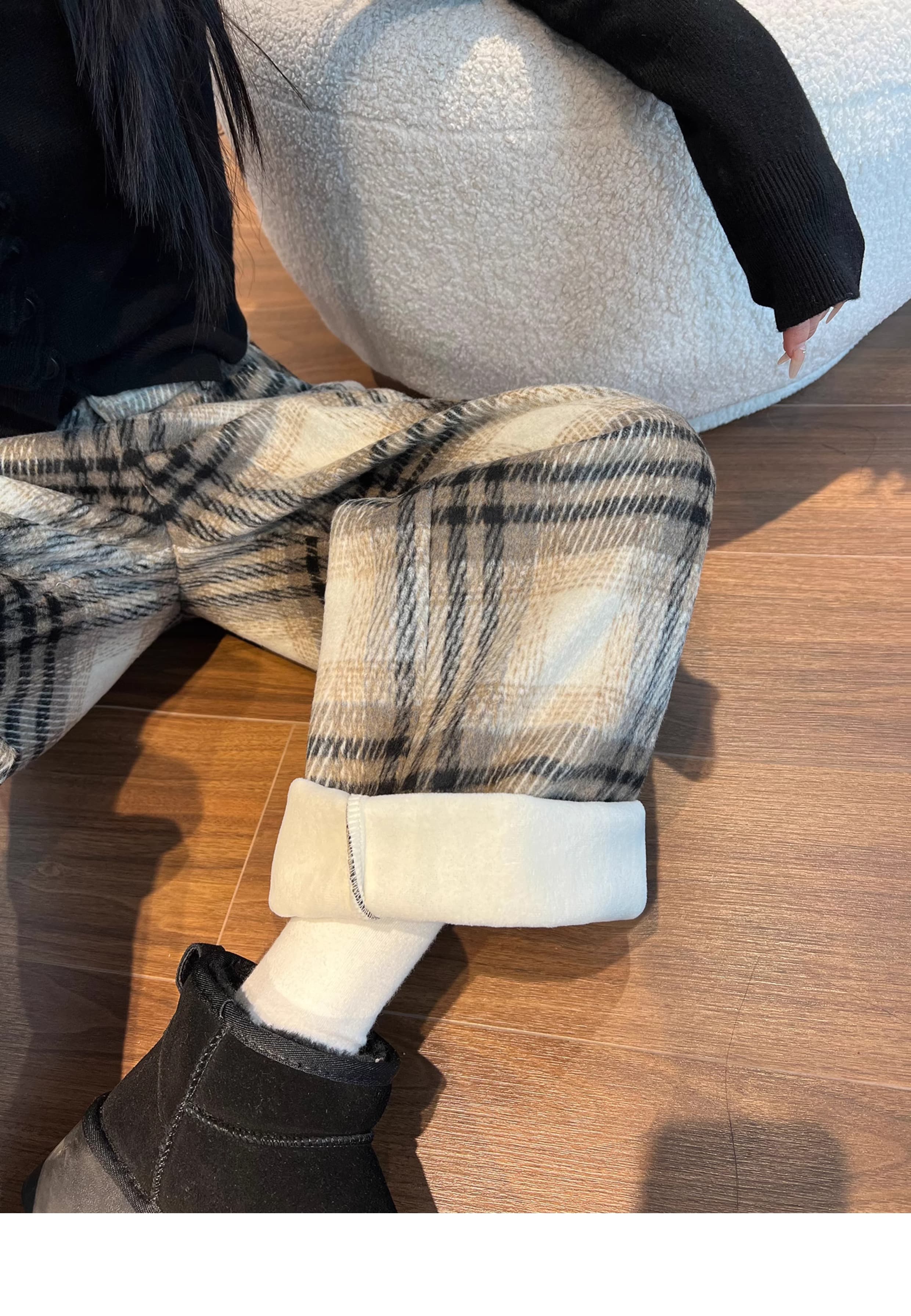 レディースワイドパンツ ウール混チェックワイドパンツ
