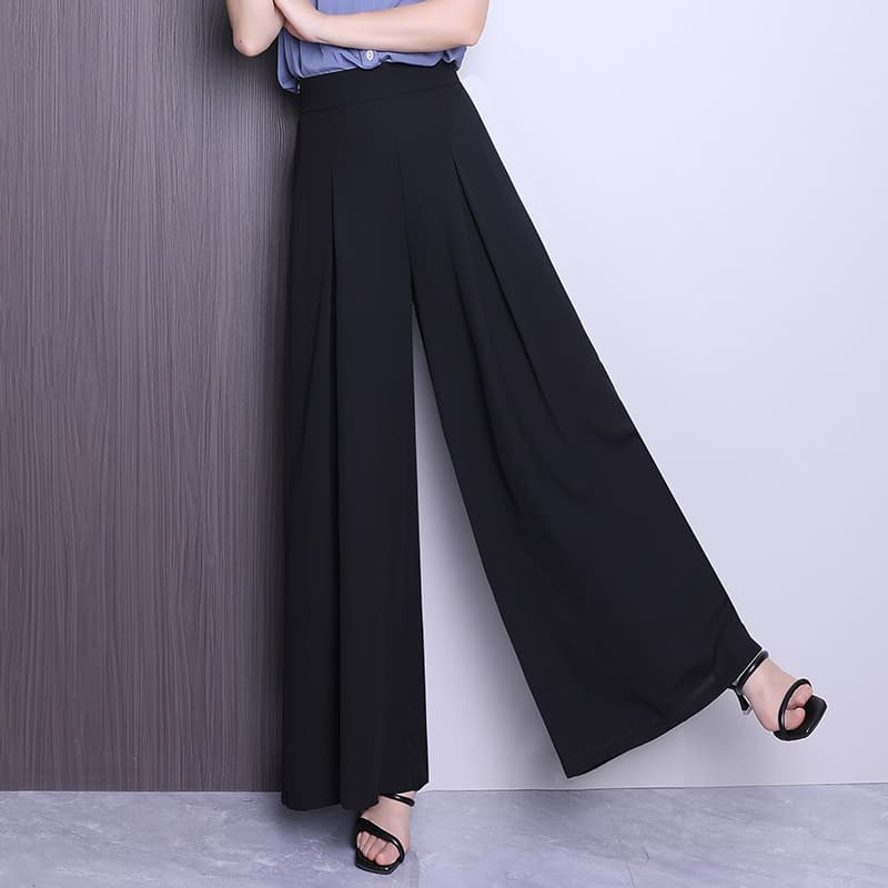 レディースワイドパンツ しなやかタックプリーツワイドパンツ