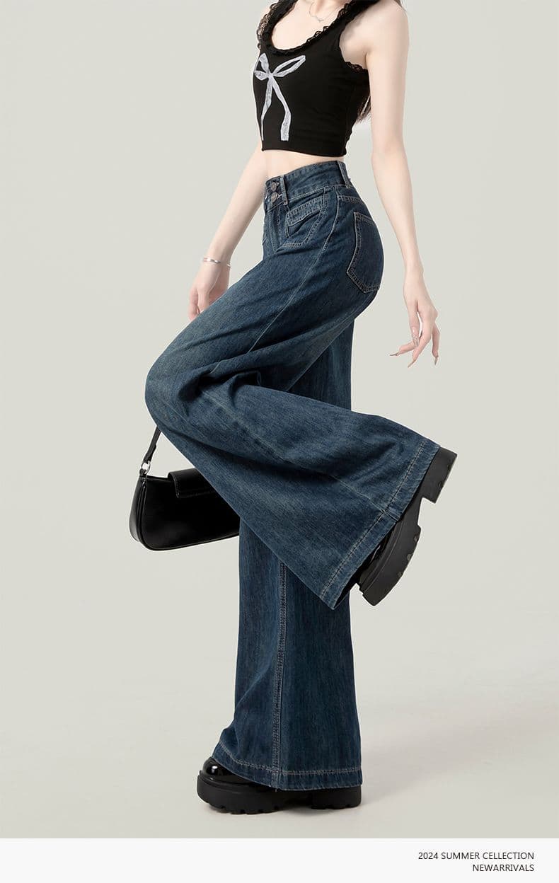 レディースワイドパンツ ゆったり美脚ワイドデニムパンツ
