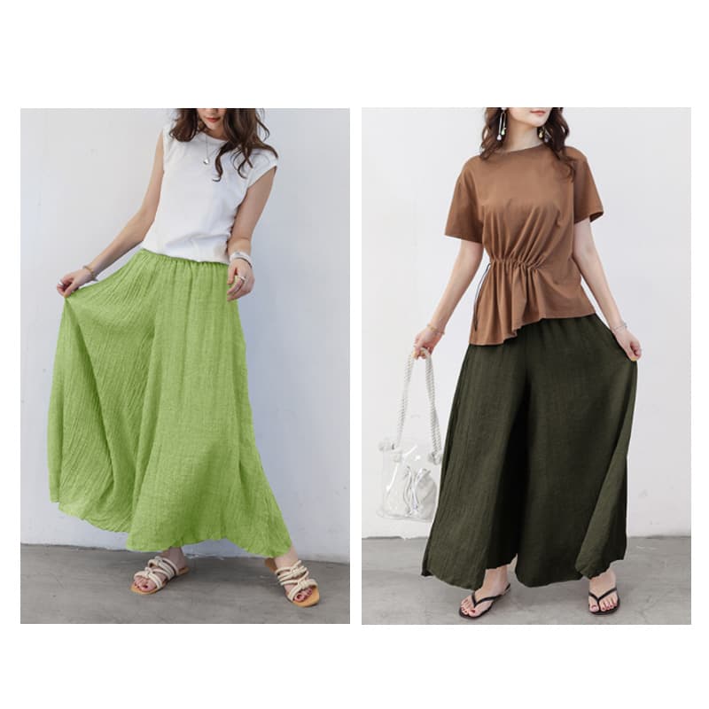 レディースワイドパンツ 涼しげフレアパンツ ワイドパンツ 体型カバー ゆったり