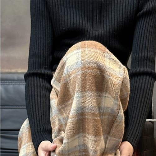 レディースワイドパンツ もこもこチェックワイドパンツ