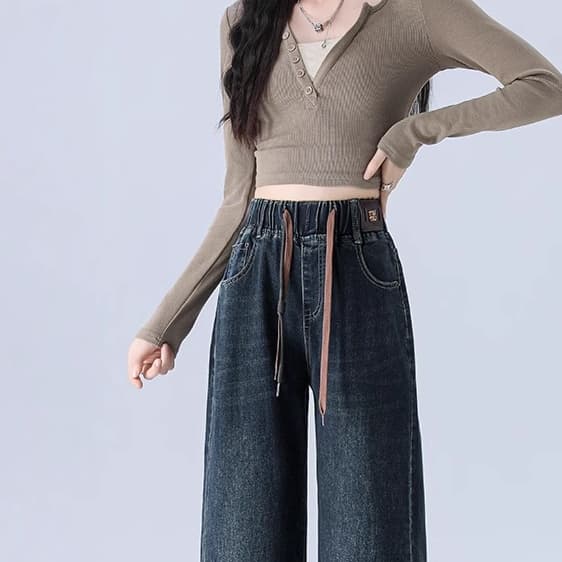 レディースワイドパンツ リラックスゆるふわデニムワイドパンツ