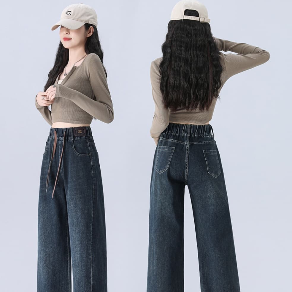 レディースワイドパンツ リラックスゆるふわデニムワイドパンツ