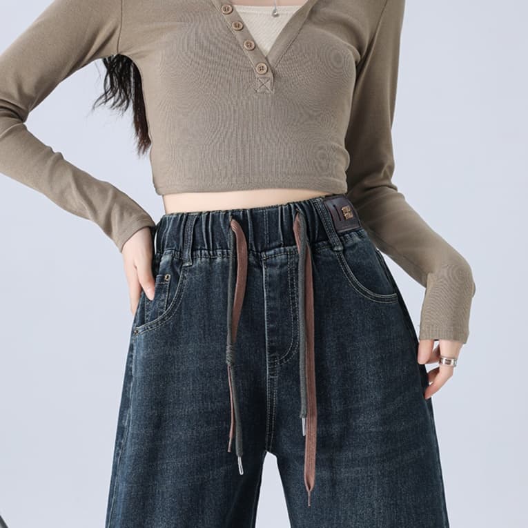 レディースワイドパンツ リラックスゆるふわデニムワイドパンツ