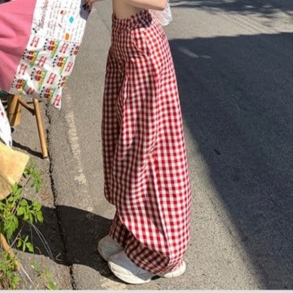 レディースワイドパンツ ふんわり格子柄ワイドパンツ