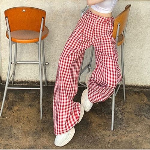 レディースワイドパンツ ふんわり格子柄ワイドパンツ