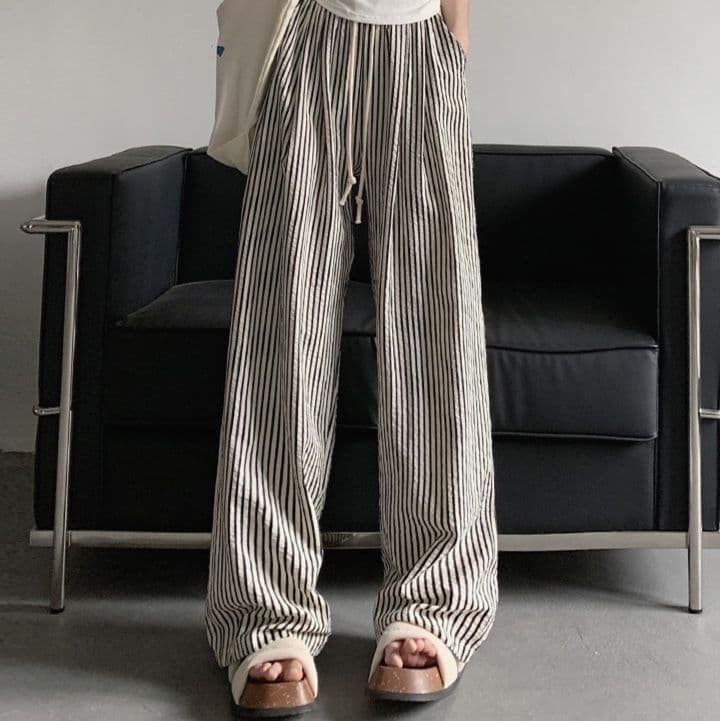 レディースワイドパンツ 縦縞ゆったりリラックスパンツ