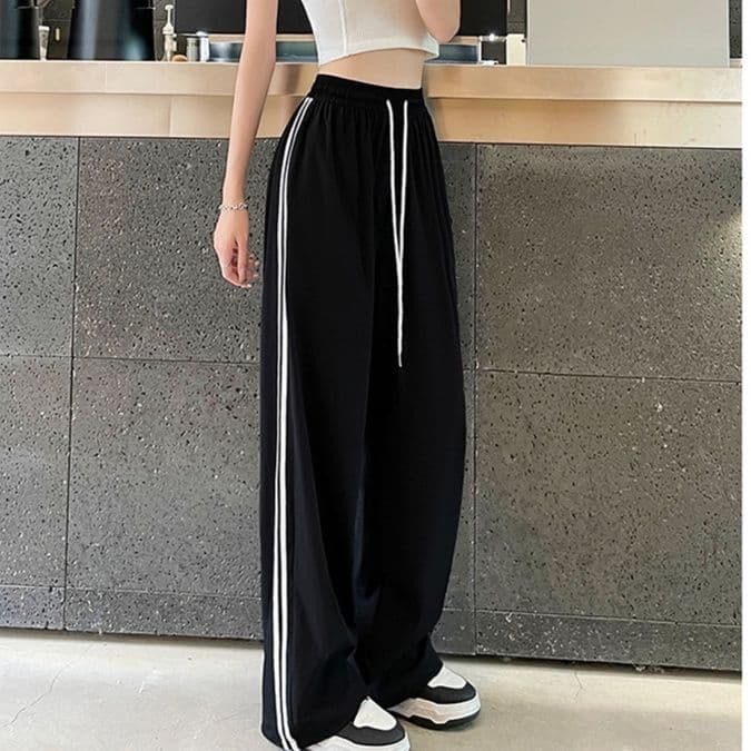 レディースワイドパンツ ゆったりシルエット スポーティタックワイドパンツ