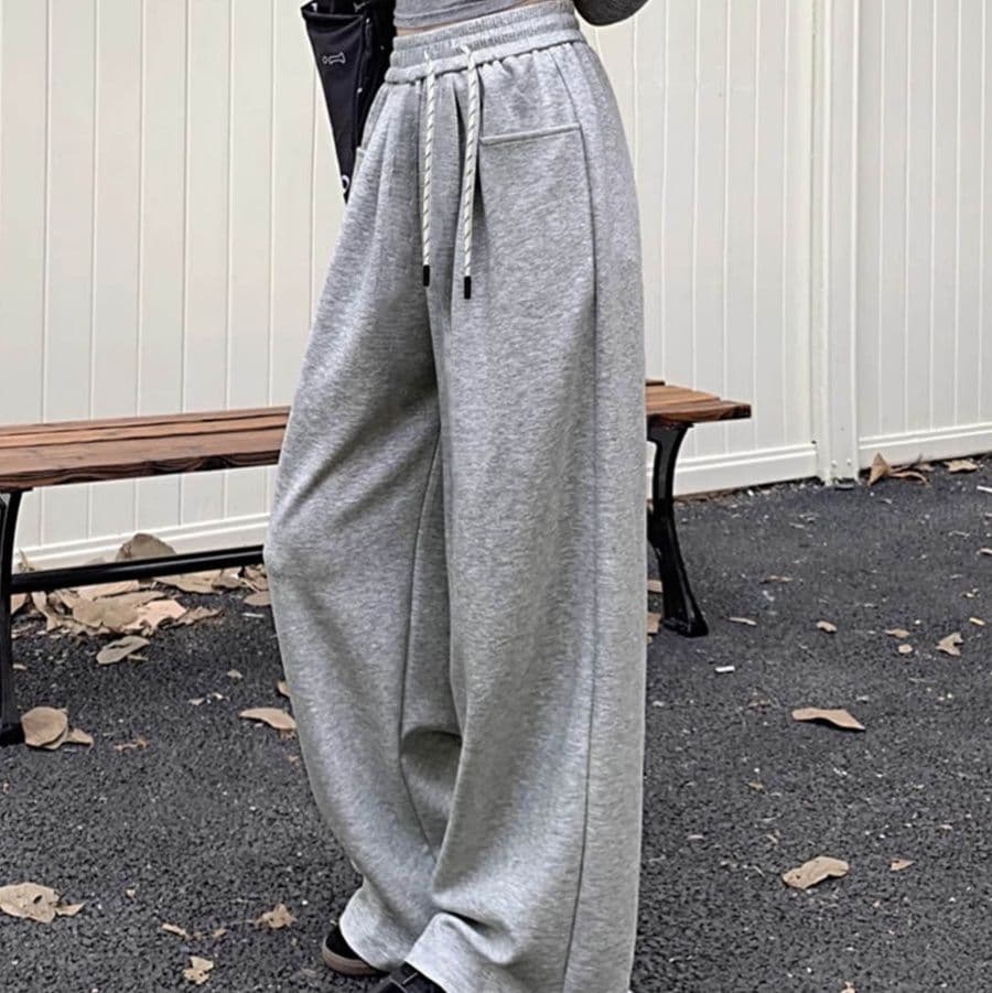 レディースワイドパンツ ゆったり美脚スウェットワイドパンツ