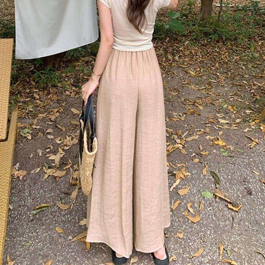 レディースワイドパンツ 上質綿麻 とろみスカーチョ 春夏用ワイドパンツ