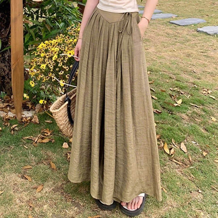 レディースワイドパンツ 上質綿麻 とろみスカーチョ 春夏用ワイドパンツ