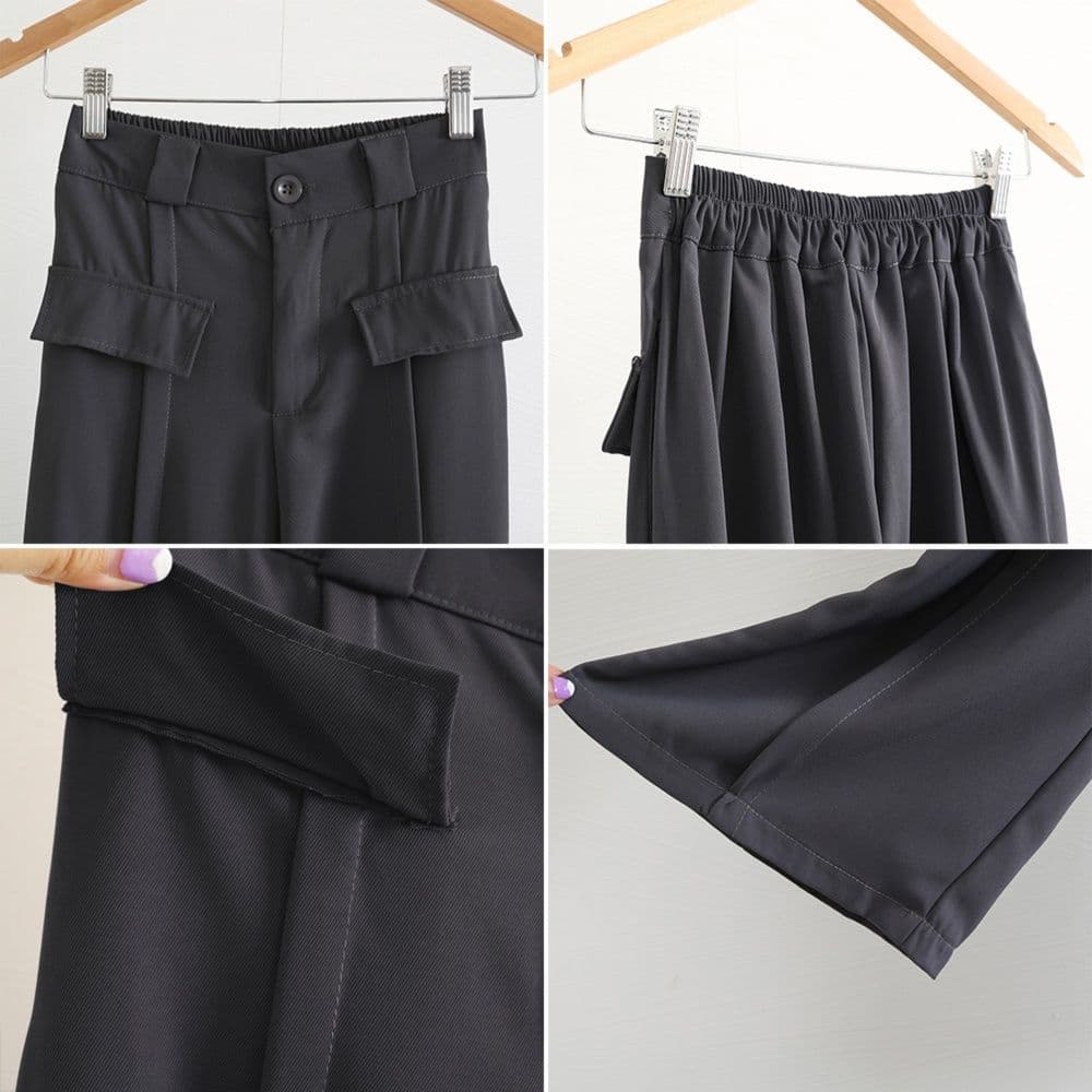 レディースワイドパンツ ハイウエストタックワイドパンツ 美脚スラックス