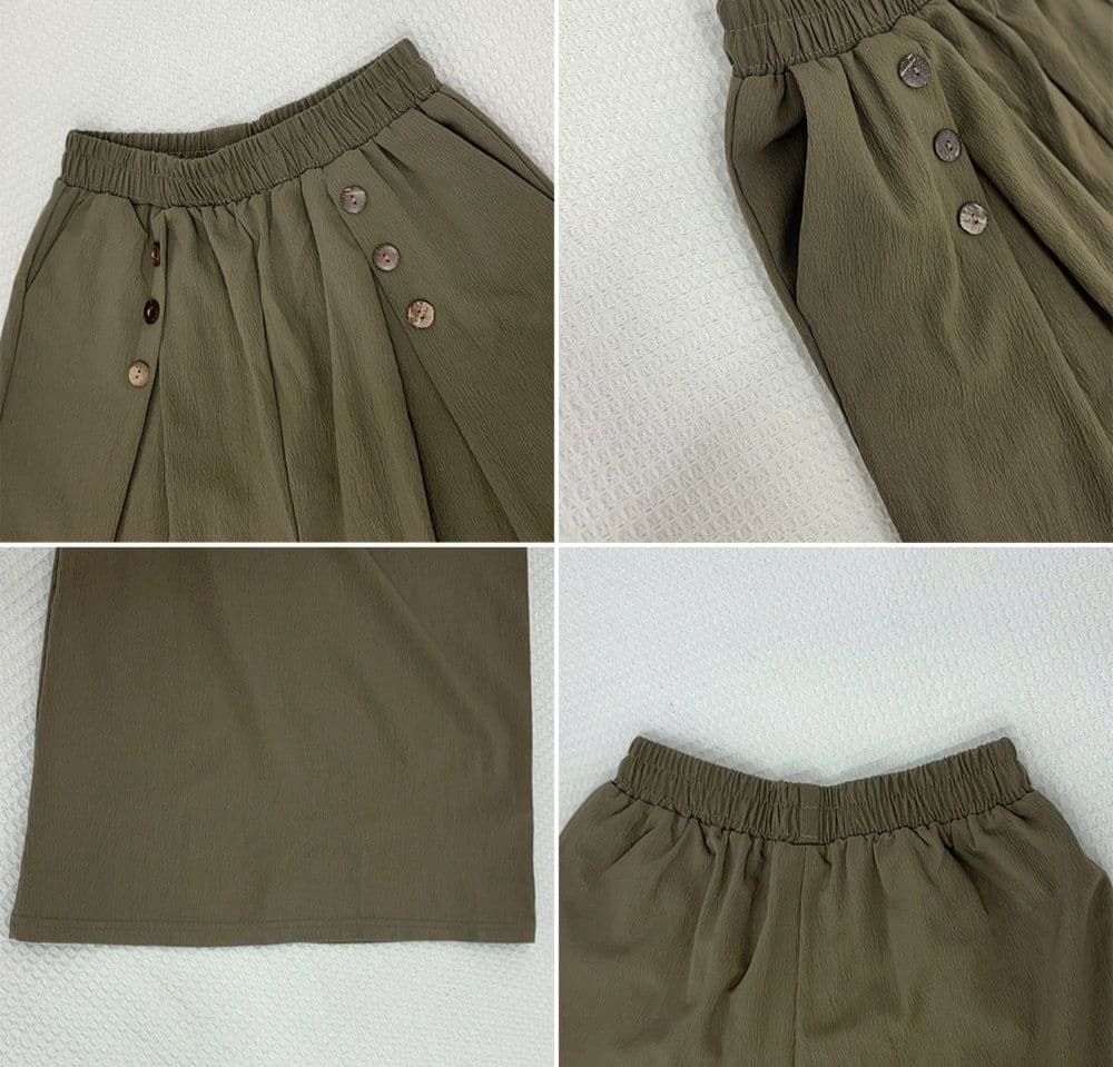 レディースワイドパンツ サイドボタン付き ハイウエストガウチョパンツ