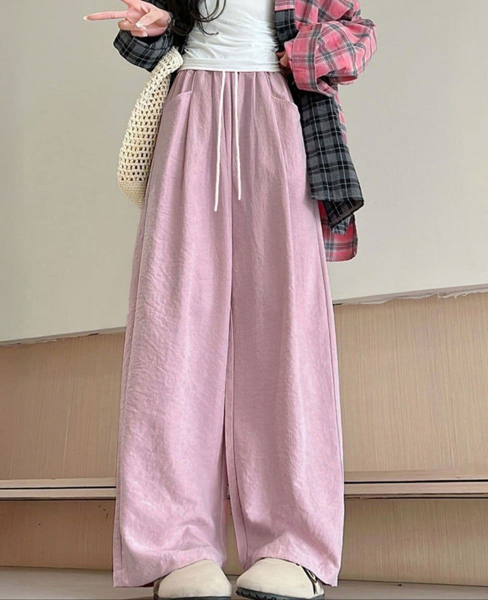 レディースワイドパンツ 楽ちんタックワイドパンツ ゆったりウエストゴム
