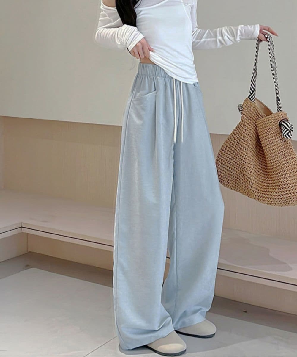 レディースワイドパンツ 楽ちんタックワイドパンツ ゆったりウエストゴム