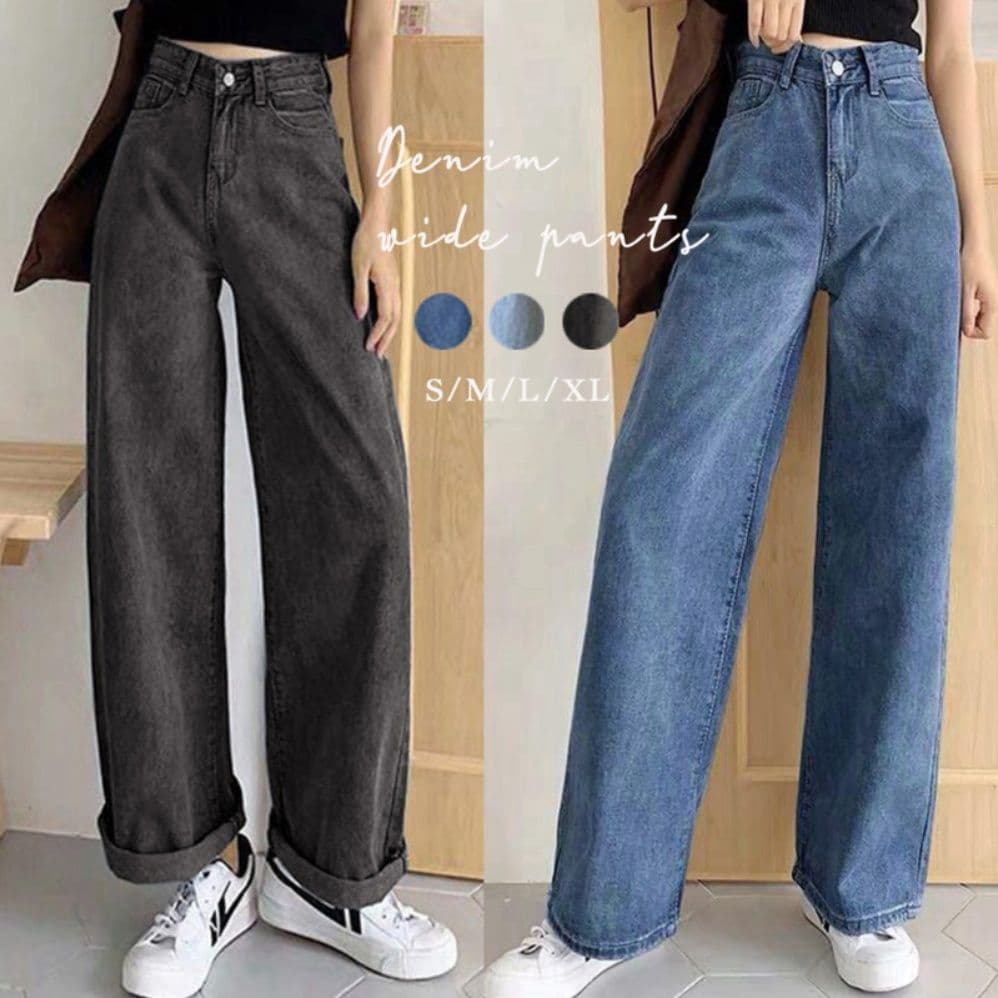 レディースワイドパンツ ハイウエストストレートデニムワイドパンツ