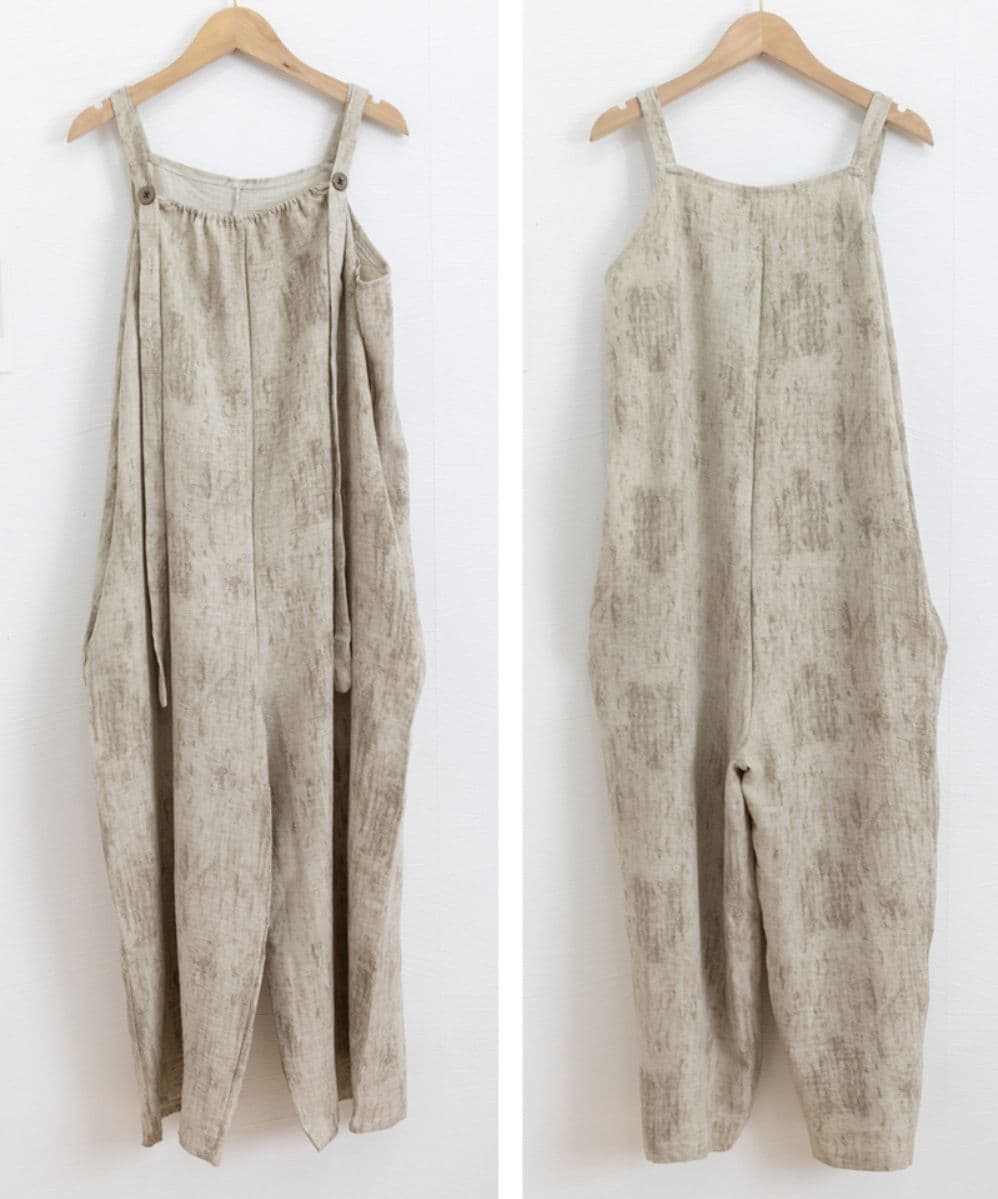 レディースワイドパンツ 夏用 リネン調 キャミサロペット ワイドパンツ 体型カバー アザーズ