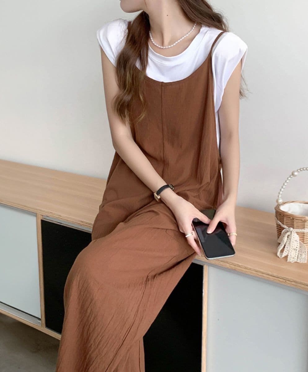 レディースワイドパンツ 韓国風 ゆったりサロペット ワイドパンツ