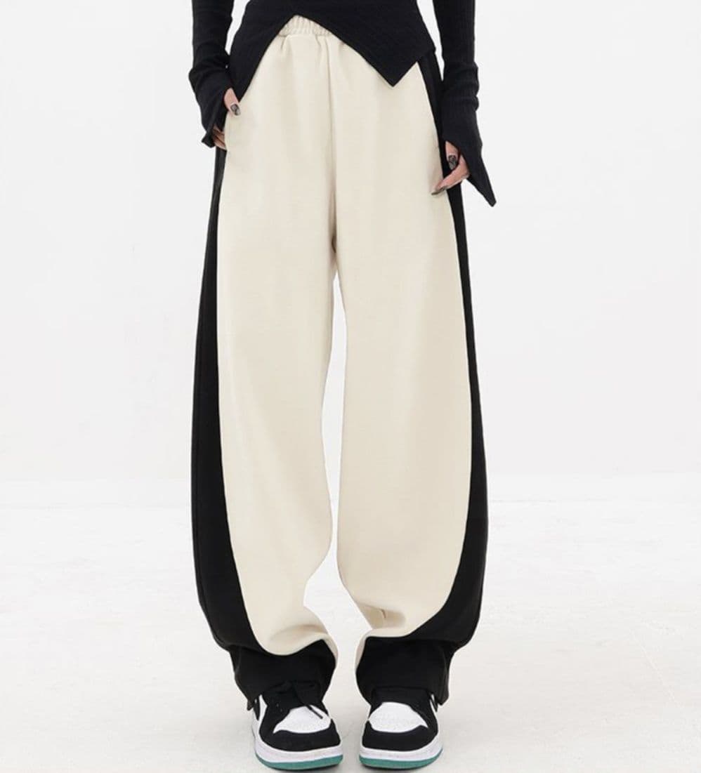 レディースワイドパンツ サイド切り替えスウェット素材ワイドパンツ