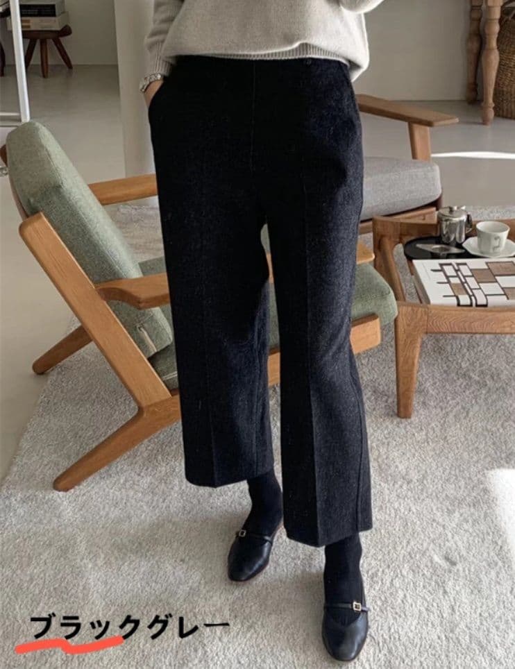 レディースワイドパンツ 秋冬ブリーツワイドパンツ レトロ風九分丈
