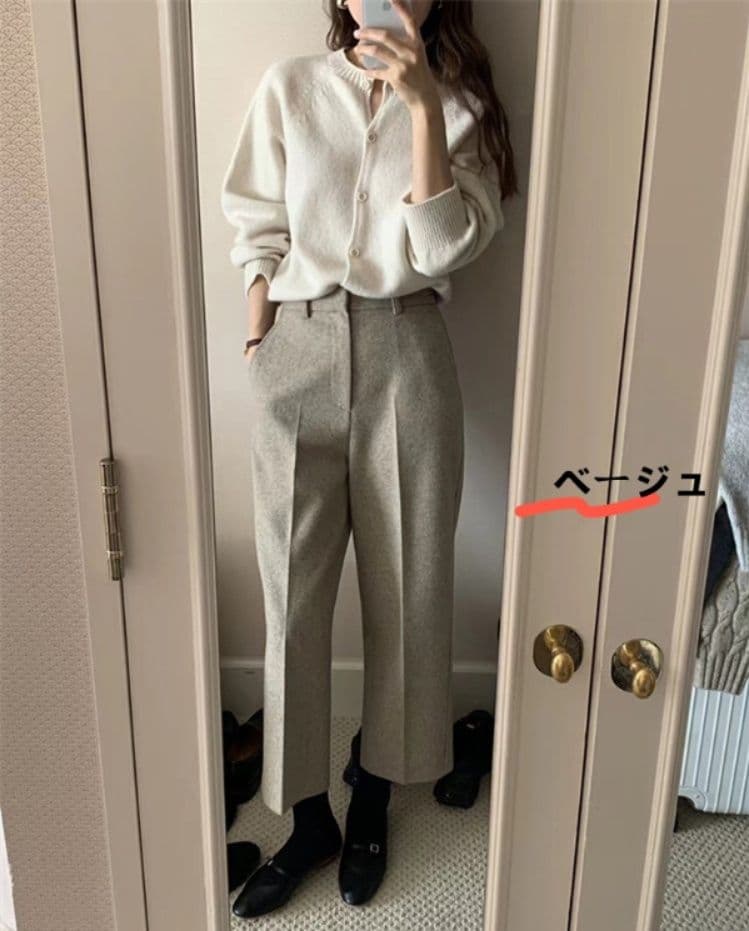 レディースワイドパンツ 秋冬ブリーツワイドパンツ レトロ風九分丈