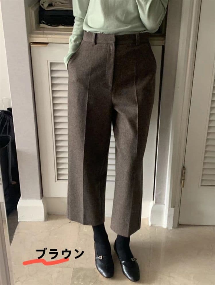 レディースワイドパンツ 秋冬ブリーツワイドパンツ レトロ風九分丈