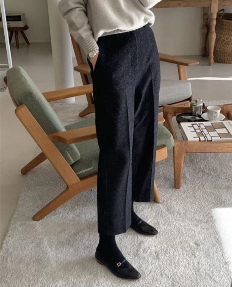 レディースワイドパンツ 秋冬ブリーツワイドパンツ レトロ風九分丈