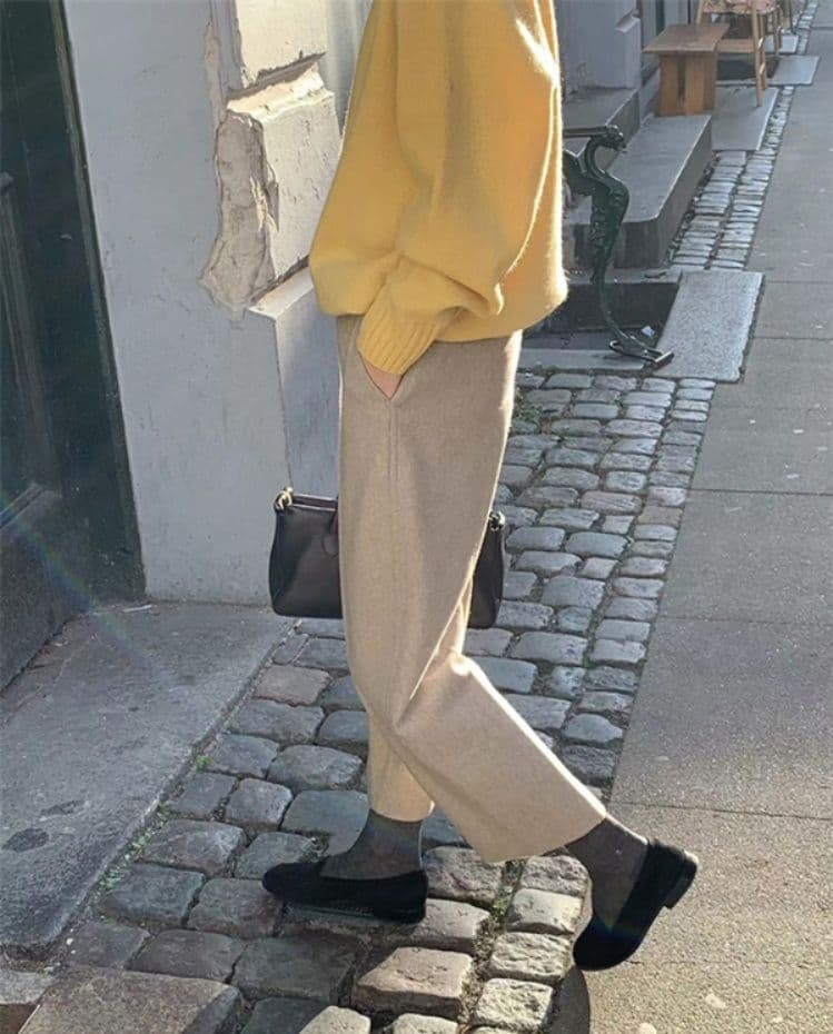 レディースワイドパンツ 秋冬ブリーツワイドパンツ レトロ風九分丈