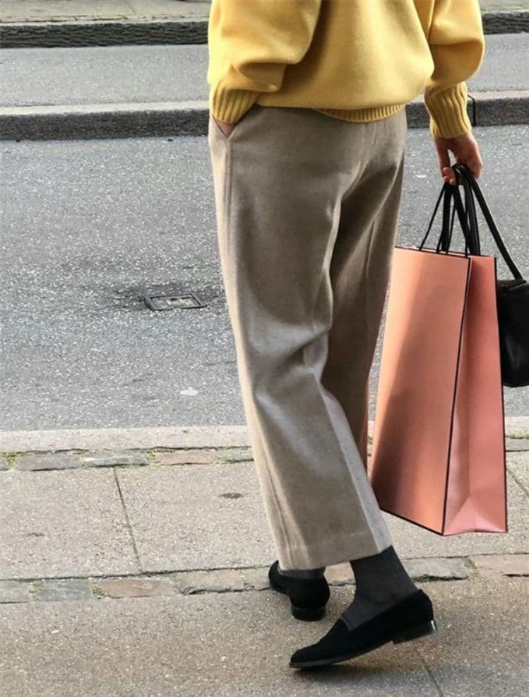 レディースワイドパンツ 秋冬ブリーツワイドパンツ レトロ風九分丈