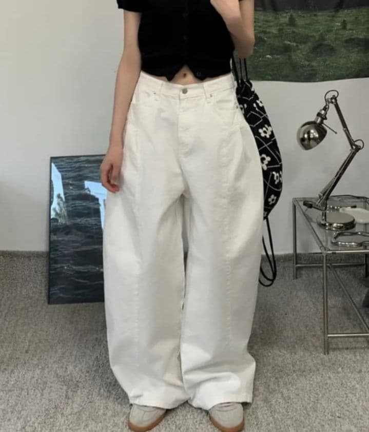 レディースワイドパンツ 韓国風ゆったりデニムワイドパンツ