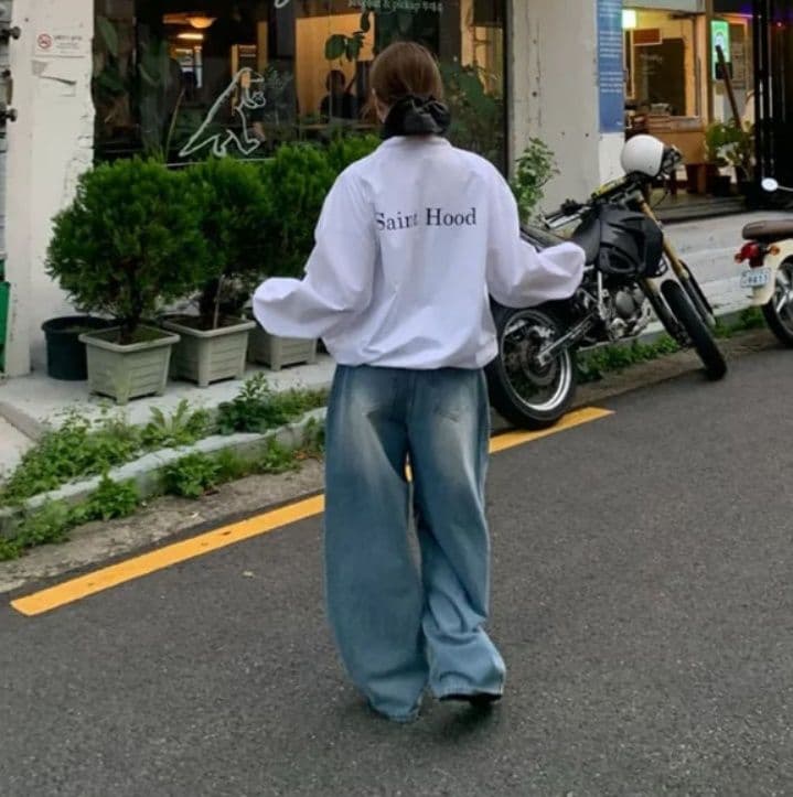 レディースワイドパンツ 韓国風ゆったりデニムワイドパンツ