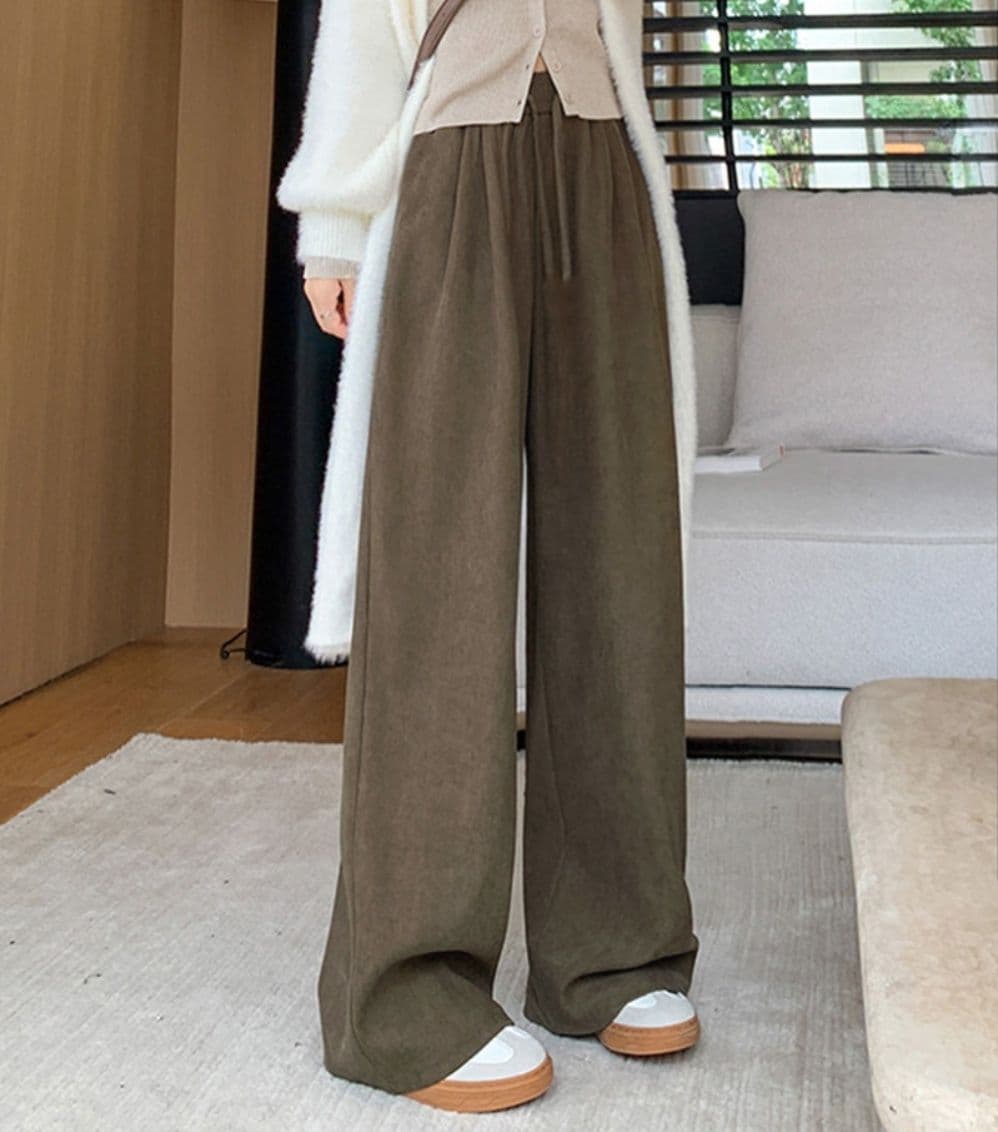 レディースワイドパンツ スウェット風ワイドパンツ ハイウエスト