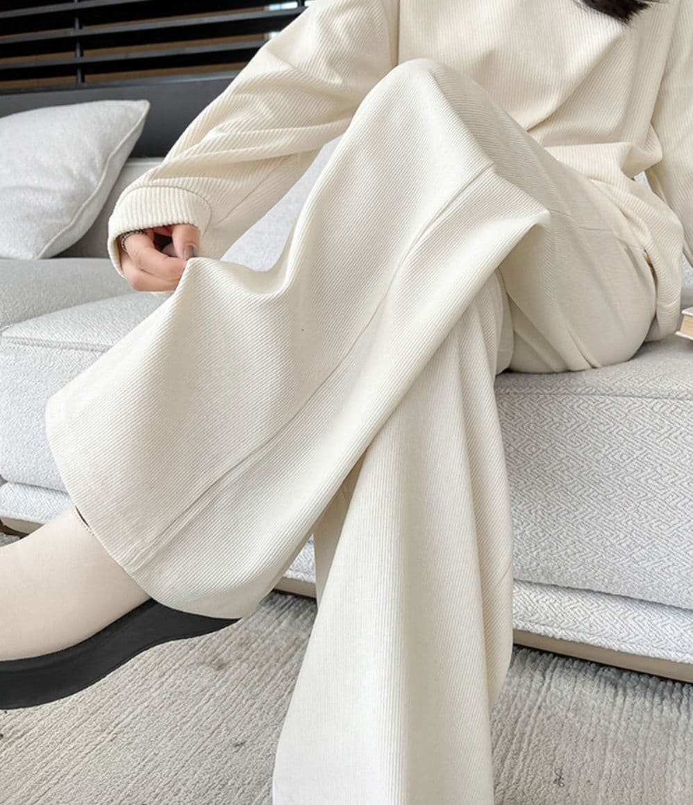 レディースワイドパンツ スウェット風ワイドパンツ ハイウエスト