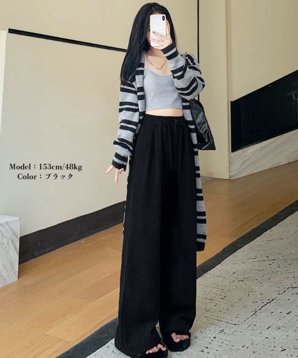 レディースワイドパンツ スウェット風ワイドパンツ ハイウエスト