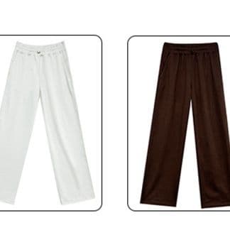 レディースワイドパンツ 裏起毛ゆったりシルエット紐付きワイドスウェットパンツ