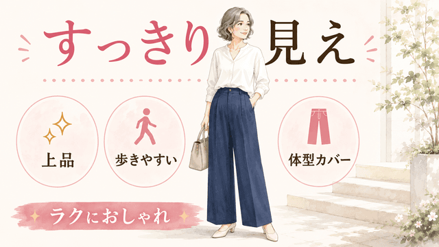 70代のワイドパンツコーデ｜シニア女性が上品にすっきり見える着こなし