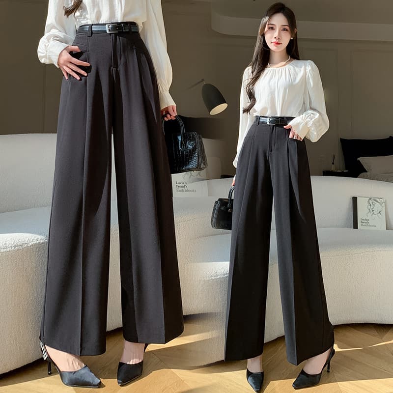 レディースワイドパンツ ハイウエストタックフレアパンツ